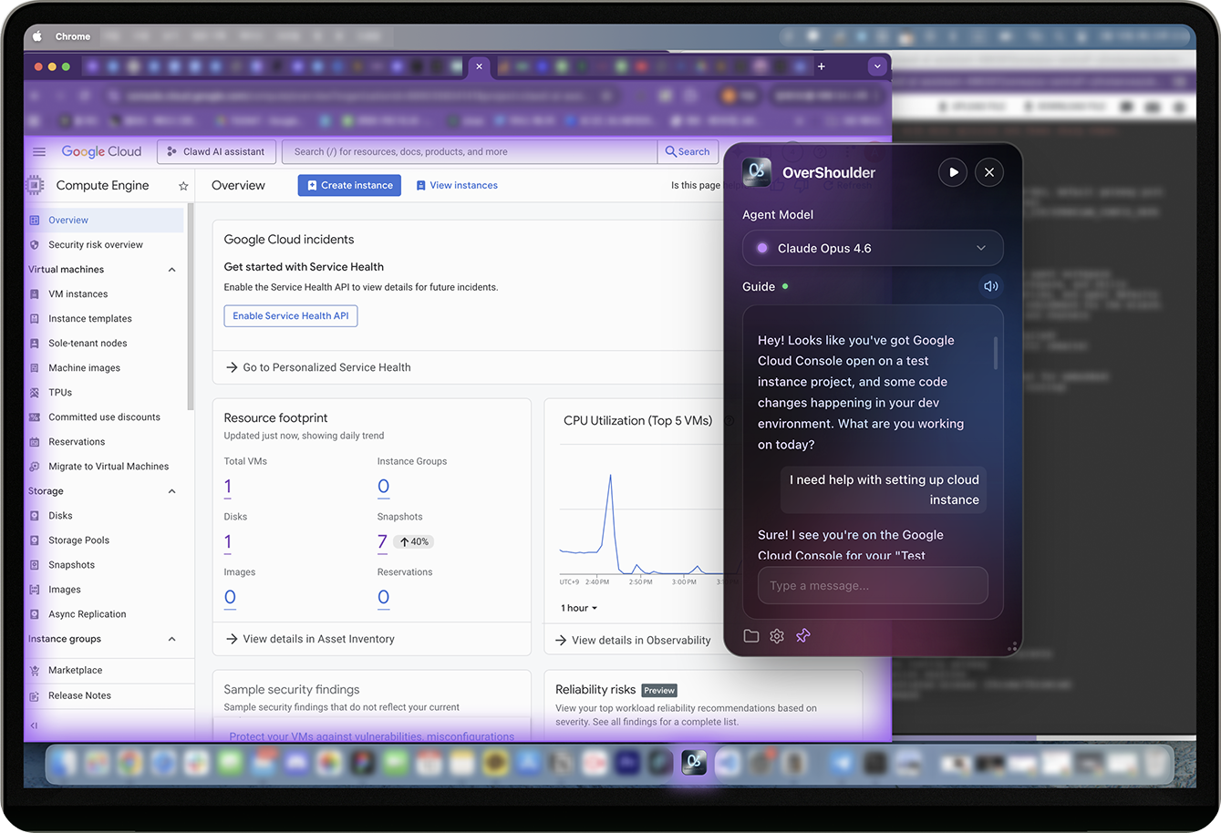 OverShoulder AI overlay guiding a user through their work